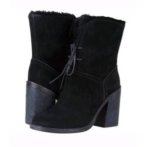 UGG Womens Jerene Mid-Calf Sheepskin Lined Suede High-Heeled Boot Size 6.5 Black